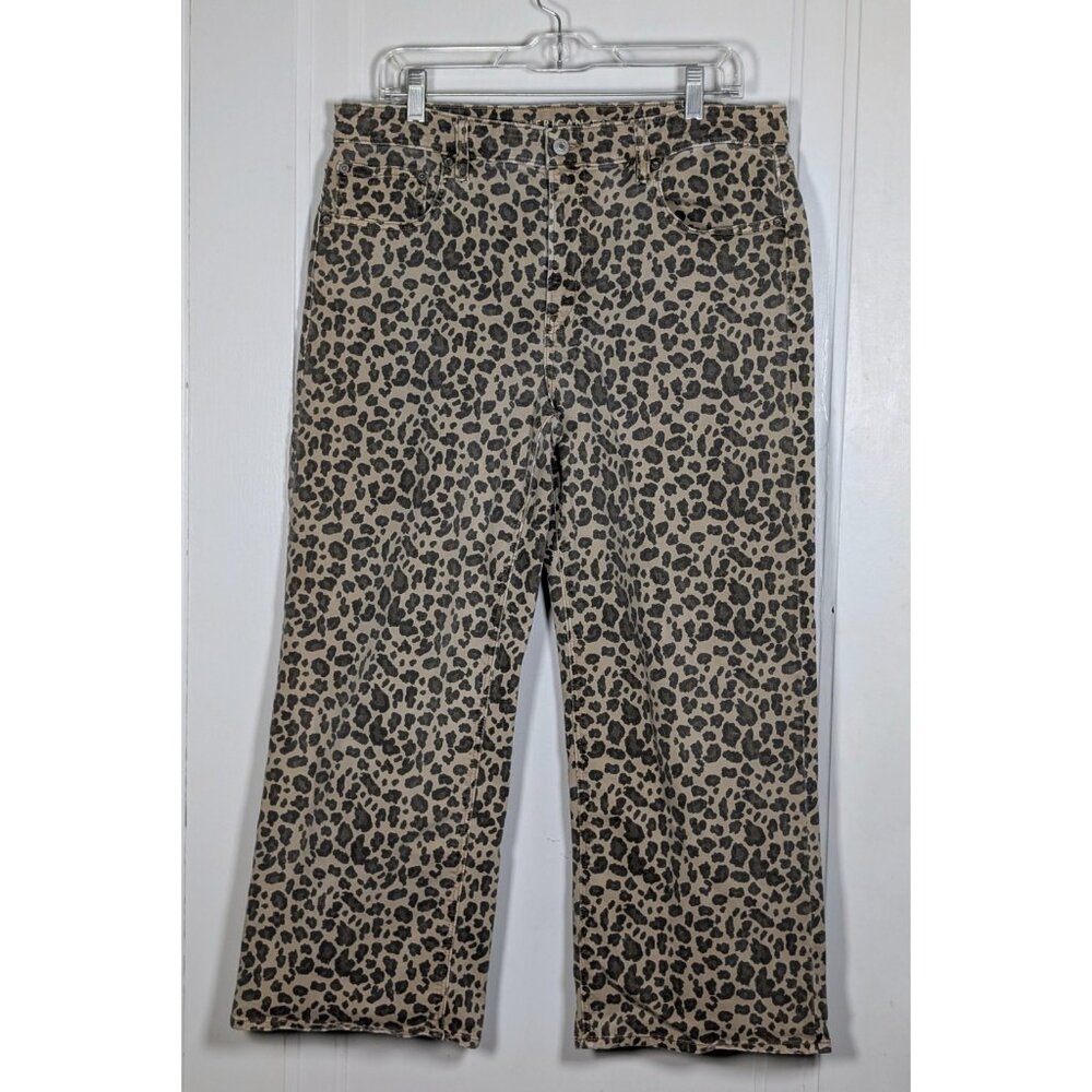 American Eagle Stovepipe Jeans Womens Size 12 Reg Leopard Print Wide Leg Denim - Picture 1 of 5
